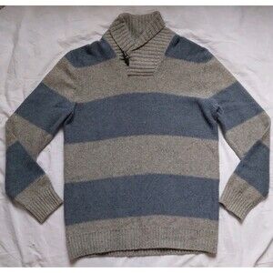 Gap Sweater Striped Lambswool Cowl Neck Gray Blue Preppy Mens Size XL Tall